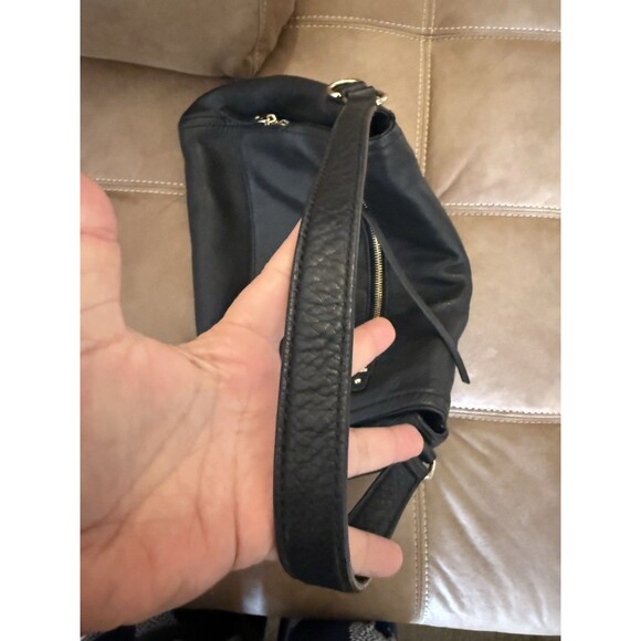 Kate Spade Black Leather Tote Purse Gold Zipper Accent Fold Over - Picture 7 of 12